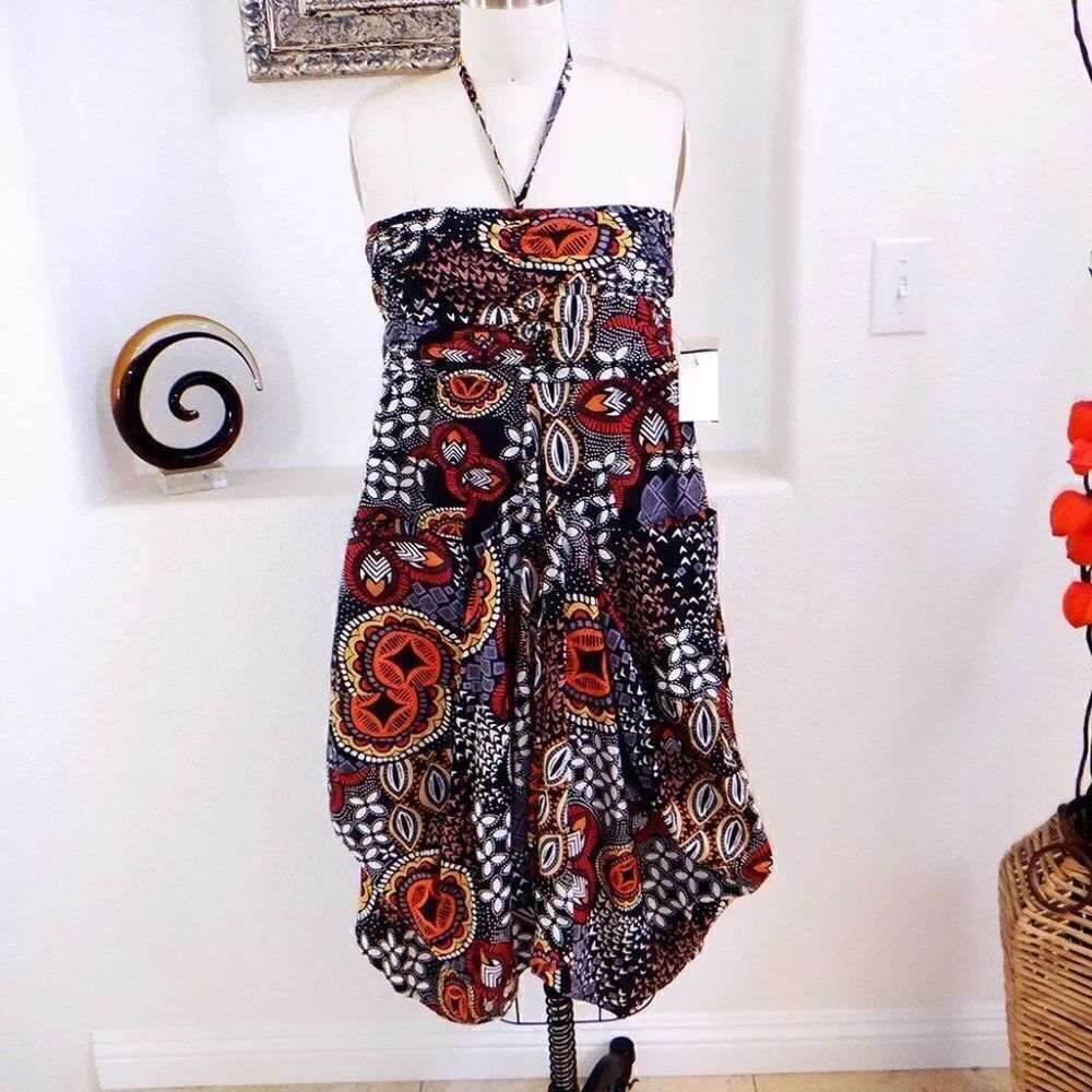 Indian design asymmetrical handkerchief halter dress